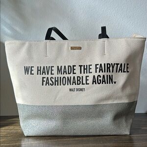 Disney / Kate Spade Tan Canvas Glitter Tote Bag with Fairytale Design